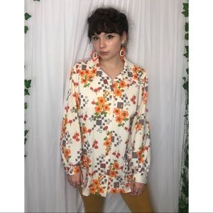 🌼vintage 70s check and floral button down🌼
